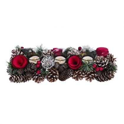 Rustic Christmas Pinecone Candle Holder   Tabletop Holiday Decoration