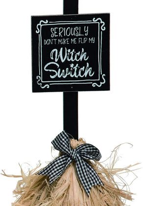 Whimsical Witch Broom Halloween Sign   Tabletop Halloween Decoration (Witch Switch)